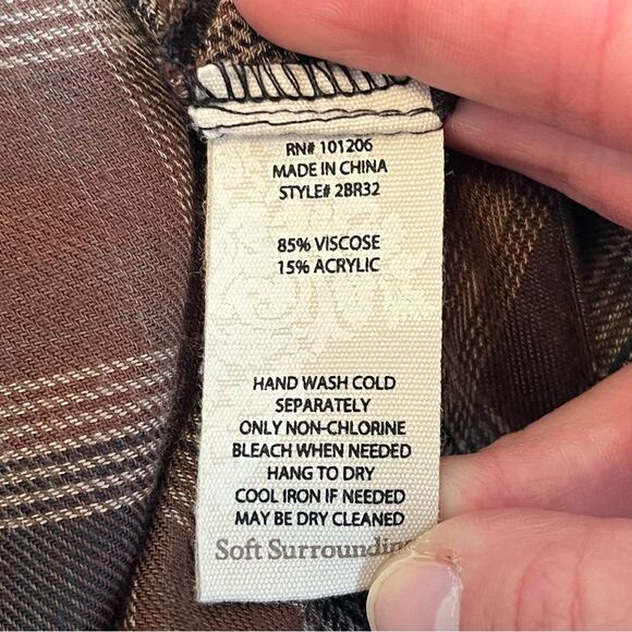 Soft Surroundings Dorset Drop Waist Flannel Midi Brown Plaid Dress Size Small - Picture 8 of 8
